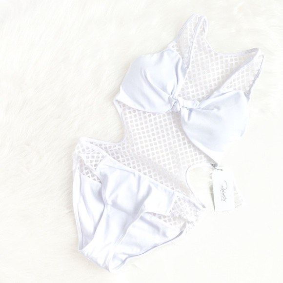Peixoto Other - Peixoto | ivory bowtie netted mesh cutout onepiece